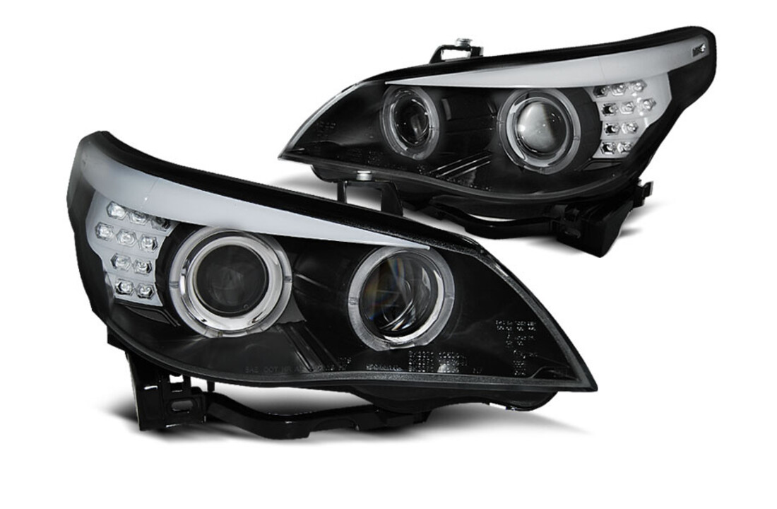 Koplampen Xenon D1S geschikt voor BMW E60/E61 2005-2007 - LED angel eyes - zwart