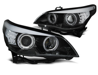 Koplampen Xenon D1S geschikt voor BMW E60/E61 2005-2007 - LED angel eyes - zwart