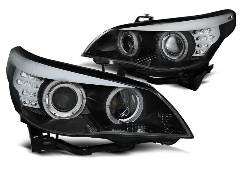 Koplampen Xenon D1S geschikt voor BMW E60/E61 2005-2007 - LED angel eyes - zwart