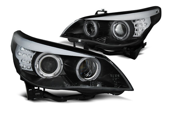 Koplampen Xenon D2S geschikt voor BMW E60/E61 2003-2004 - LED angel eyes - zwart