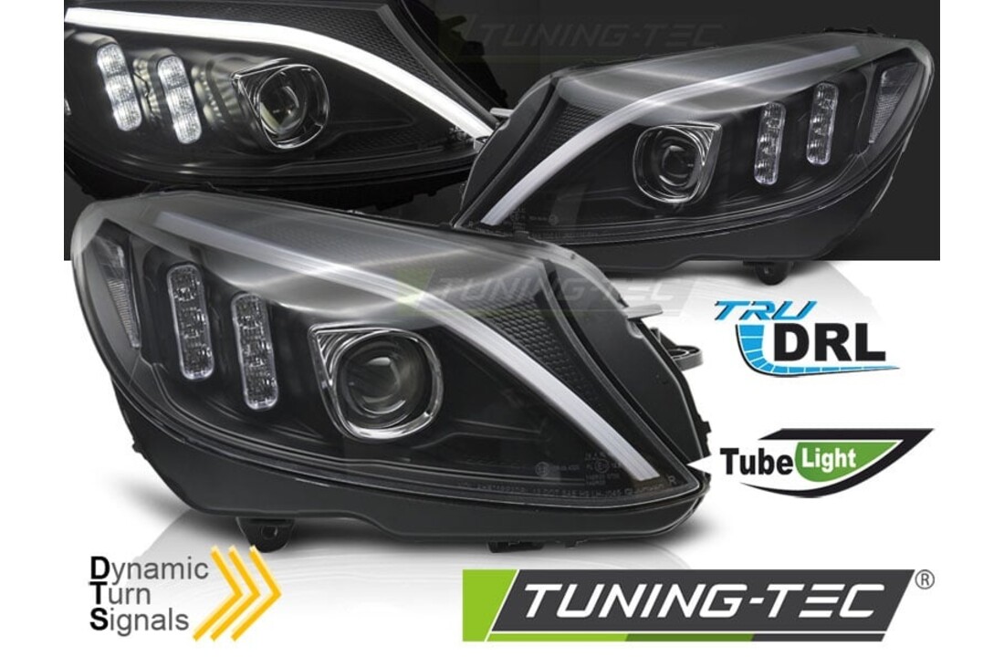 Koplampen geschikt voor Mercedes W205 2014-2018 - TUBE LED - zwart
