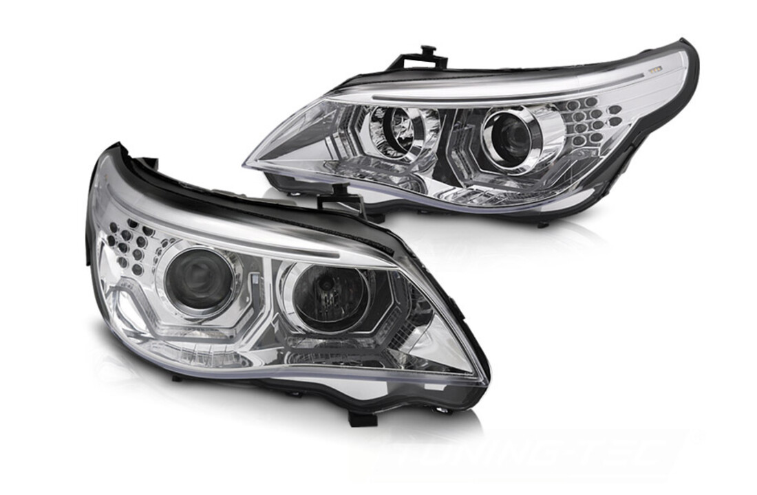 Koplampen geschikt voor BMW E60 E61 03-07 - 3D LED angel eyes - chroom
