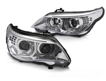 Koplampen geschikt voor BMW E60 E61 03-07 - 3D LED angel eyes - chroom