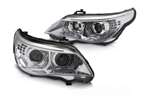 Koplampen geschikt voor BMW E60 E61 03-07 - 3D LED angel eyes - chroom
