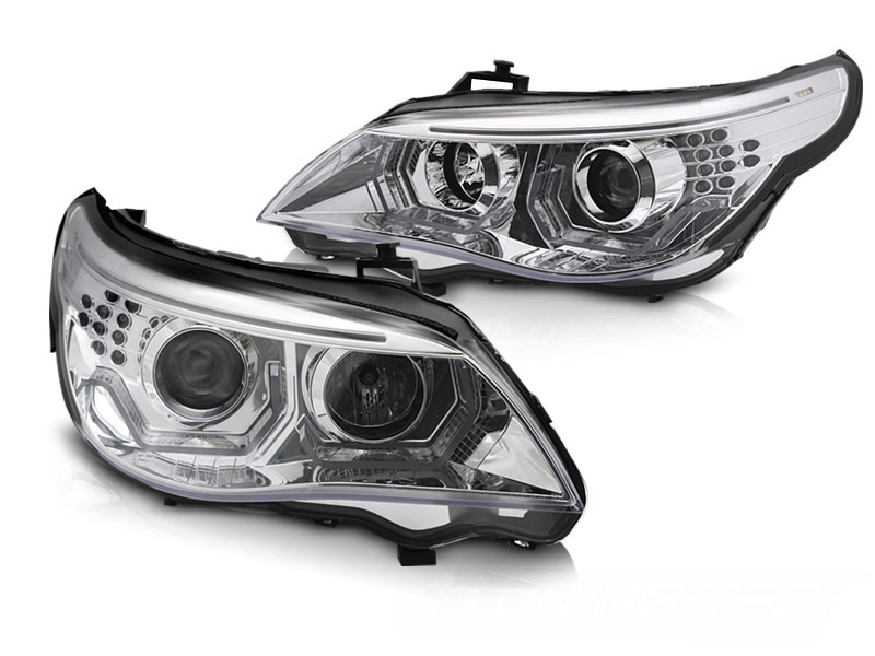Koplampen geschikt voor BMW E60 E61 03-07 - 3D LED angel eyes - chroom