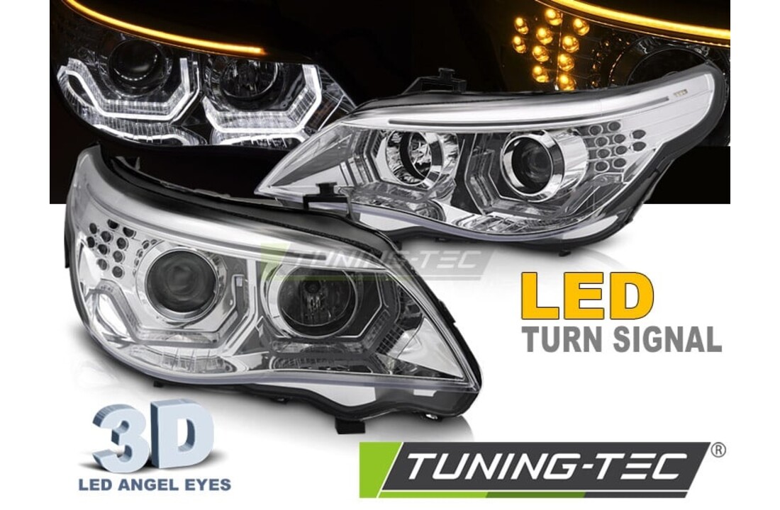 Koplampen geschikt voor BMW E60 E61 03-07 - 3D LED angel eyes - chroom
