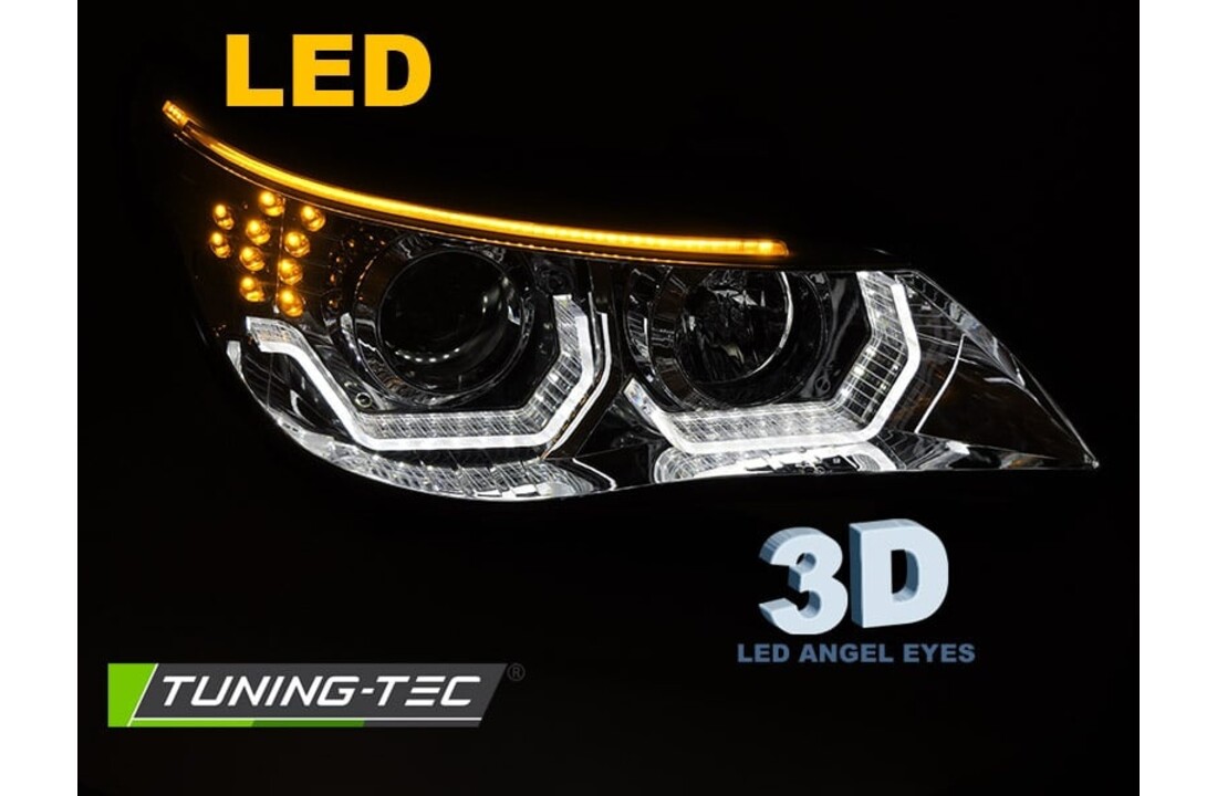 Koplampen geschikt voor BMW E60 E61 03-07 - 3D LED angel eyes - chroom