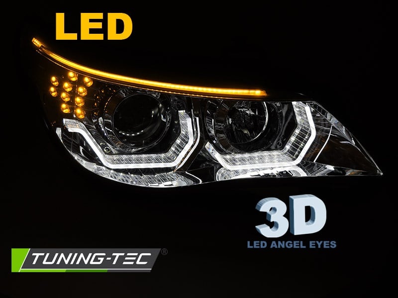 Koplampen geschikt voor BMW E60 E61 03-07 - 3D LED angel eyes - chroom