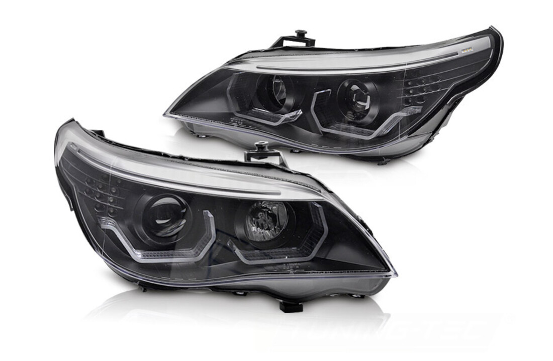 Koplampen geschikt voor BMW E60 E61 2003-2007 - 3D LED angel eyes - zwart