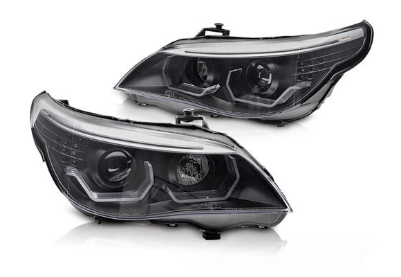 Koplampen geschikt voor BMW E60 E61 2003-2007 - 3D LED angel eyes - zwart