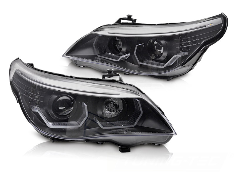 Koplampen geschikt voor BMW E60 E61 2003-2007 - 3D LED angel eyes - zwart