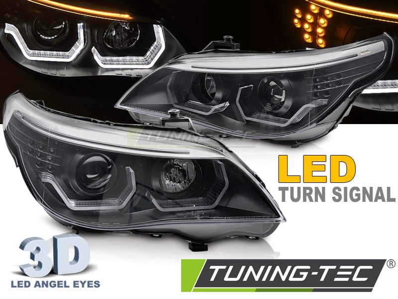 Koplampen geschikt voor BMW E60 E61 2003-2007 - 3D LED angel eyes - zwart