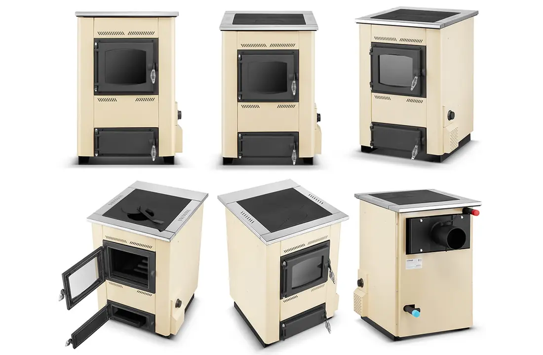 CV houtkachel met kookplaat - 15 kW - TEMY ES 15 - beige