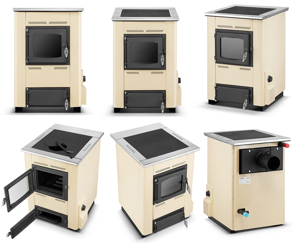 CV houtkachel met kookplaat - 15 kW - TEMY ES 15 - beige