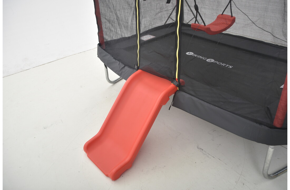 Trampoline rechthoekig 126×193 cm - glijbaan & schommel - rood