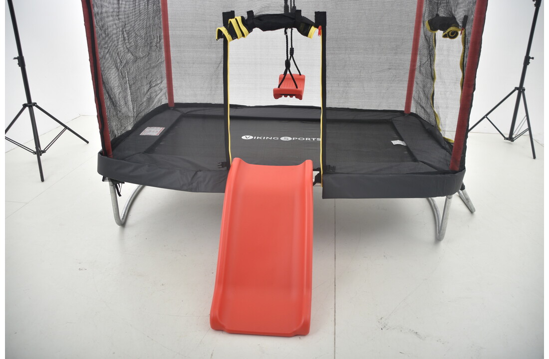 Trampoline rechthoekig 126×193 cm - glijbaan & schommel - rood