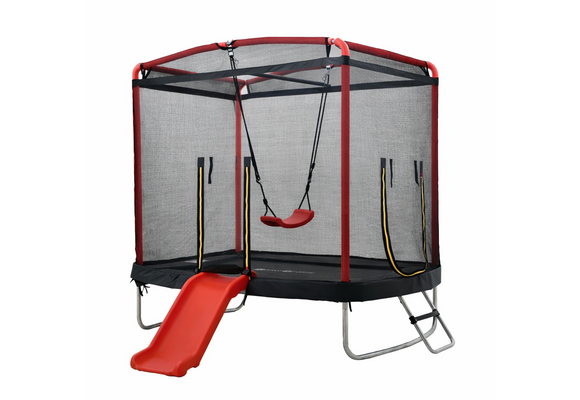 Trampoline rechthoekig 126×193 cm - glijbaan & schommel - rood