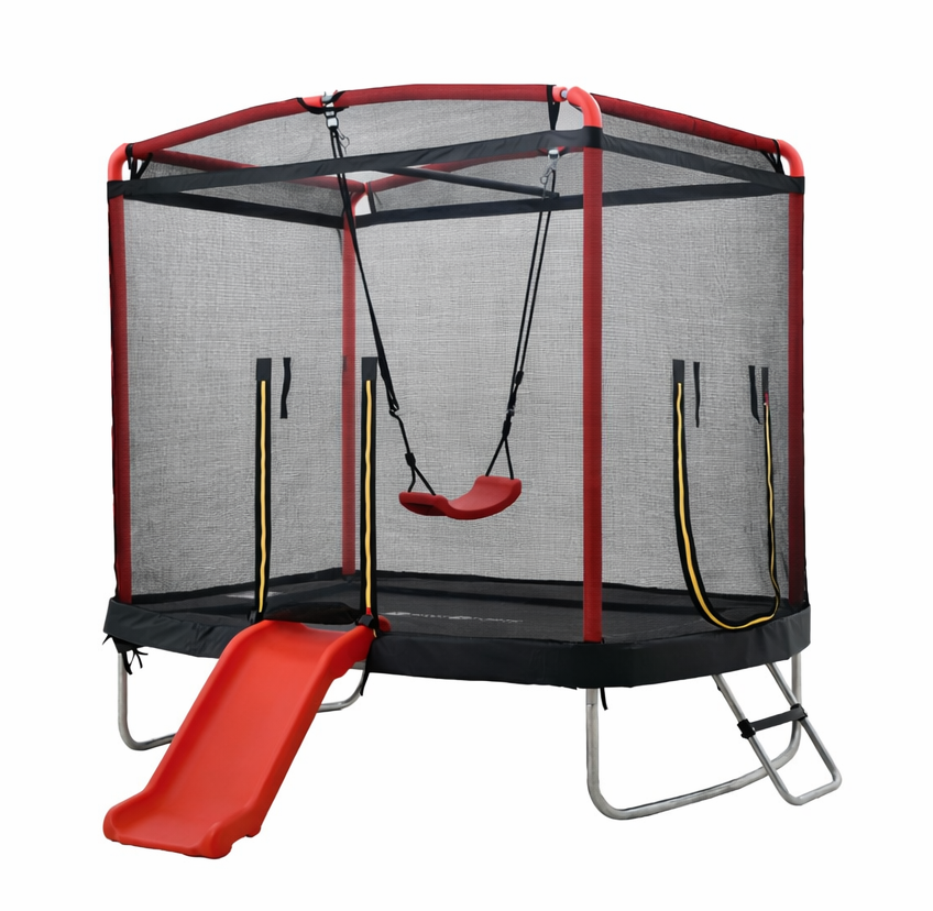 Trampoline rechthoekig 126×193 cm - glijbaan & schommel - rood