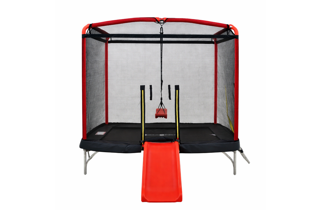 Trampoline rechthoekig 126×193 cm - glijbaan & schommel - rood