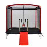 Trampoline rechthoekig 126×193 cm - glijbaan & schommel - rood