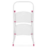 HIGHER 2-treden opvouwbare huisladder - wit/roze