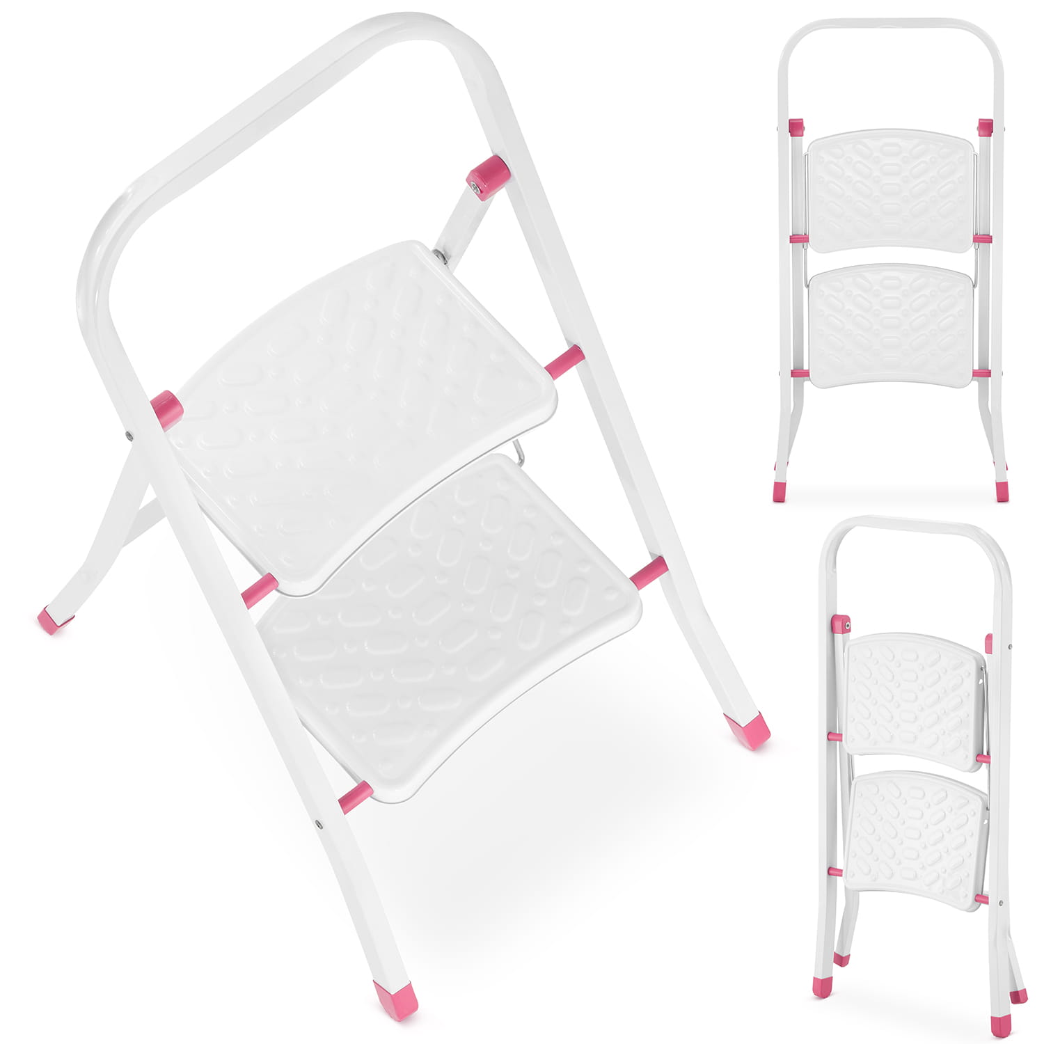 HIGHER 2-treden opvouwbare huisladder - wit/roze