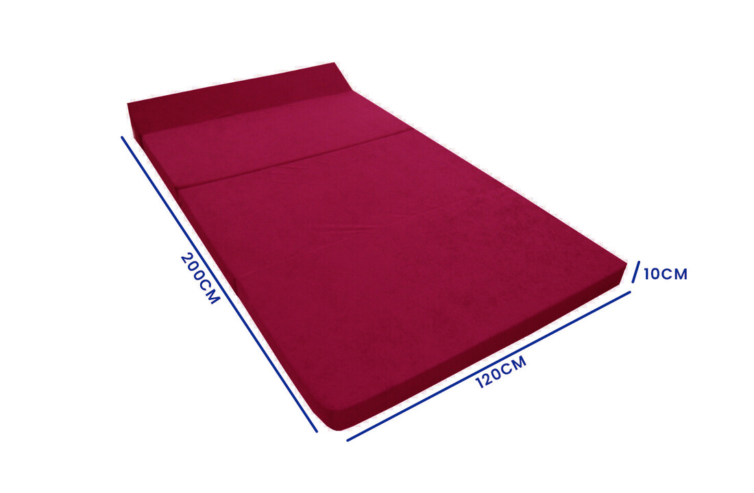 Logeerbed: Opvouwbaar matras 200x120cm Bordeaux, 10cm dik, met kussen