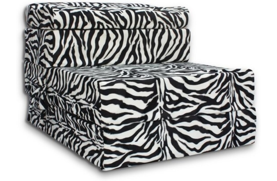Logeermatras zebra 70x200x15cm, opvouwbaar, foam, wit/zwart