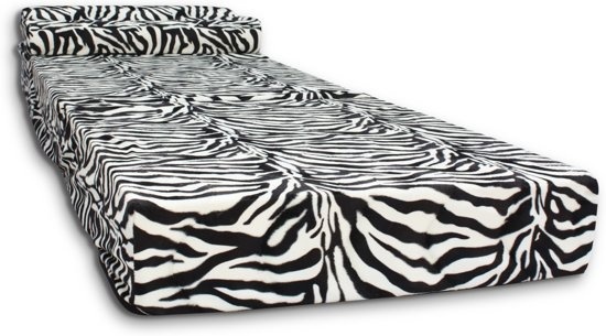 Logeermatras zebra 70x200x15cm, opvouwbaar, foam, wit/zwart
