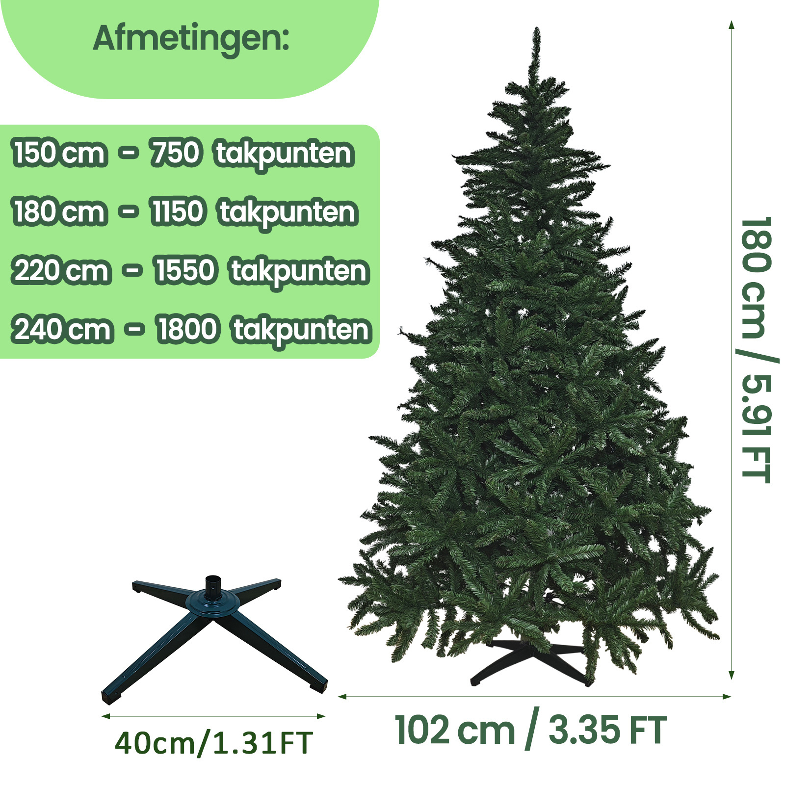 Kunstkerstboom 180 cm - Groen PVC - Uitvouwbaar