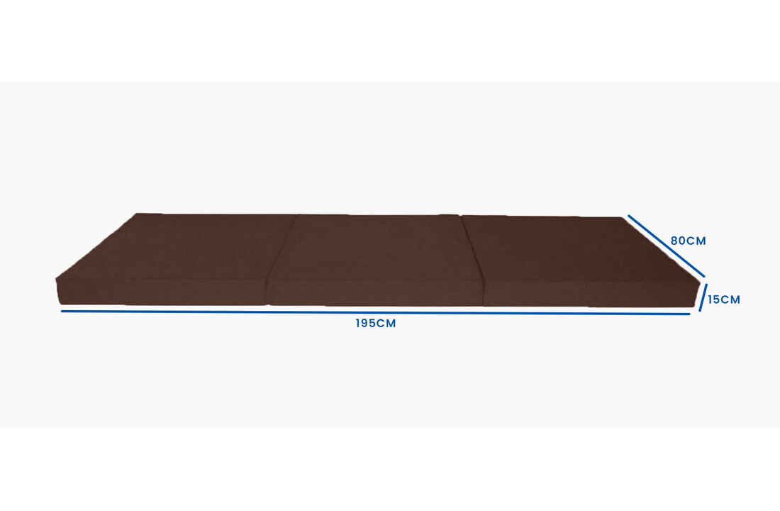 Opvouwbaar matras 195x80 cm - Dik foam, bruin, met draagtas