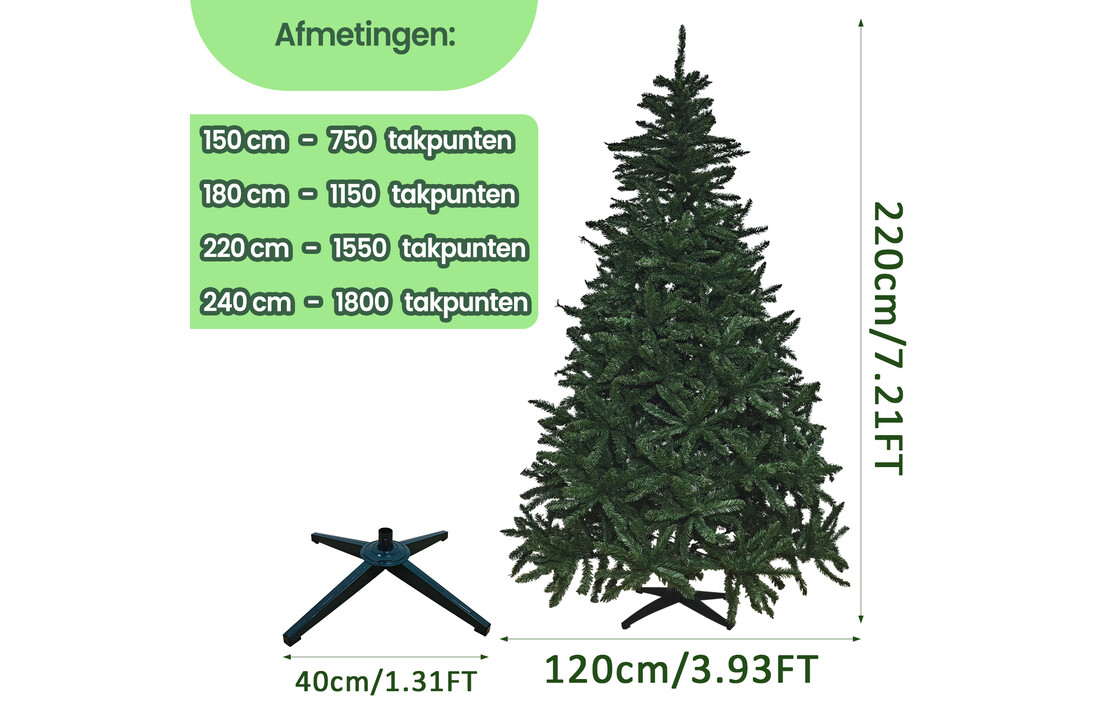 Kunstkerstboom 220 cm uitvouwbaar - Groen PVC - Realistisch