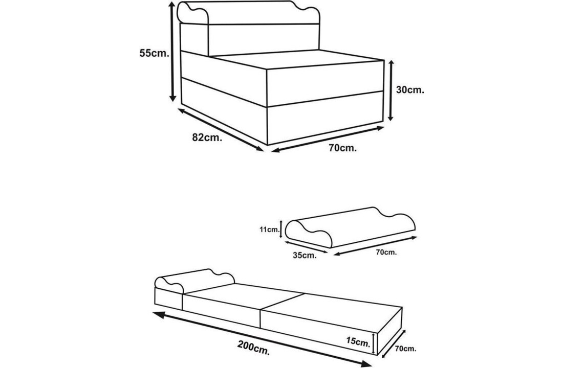 Logeermatras 200x70 Grafiet - Opvouwbaar & Multifunctioneel Foam Matras