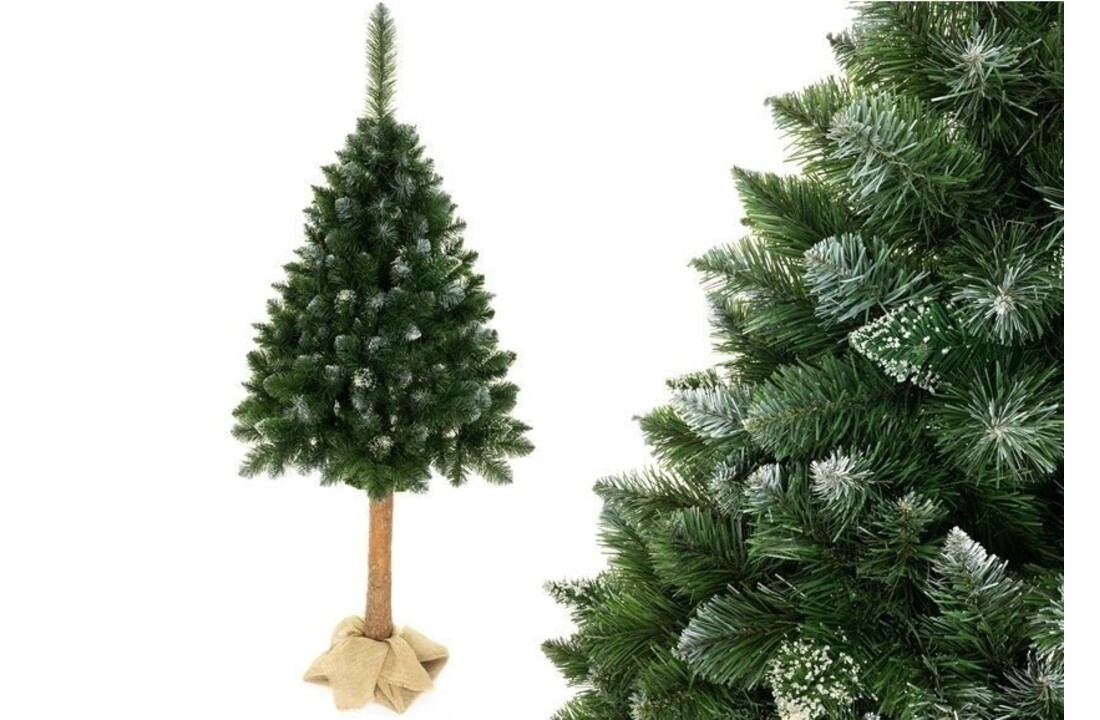 Kunstkerstboom 220 cm | Natuurlijke Grenen Stam | Groen met Rijp