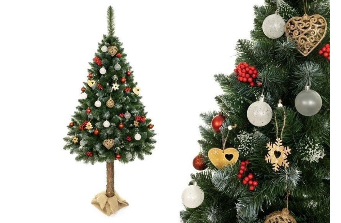 Kunstkerstboom 220 cm | Natuurlijke Grenen Stam | Groen met Rijp