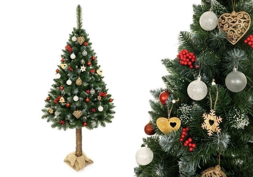 Kunstkerstboom 220 cm | Natuurlijke Grenen Stam | Groen met Rijp