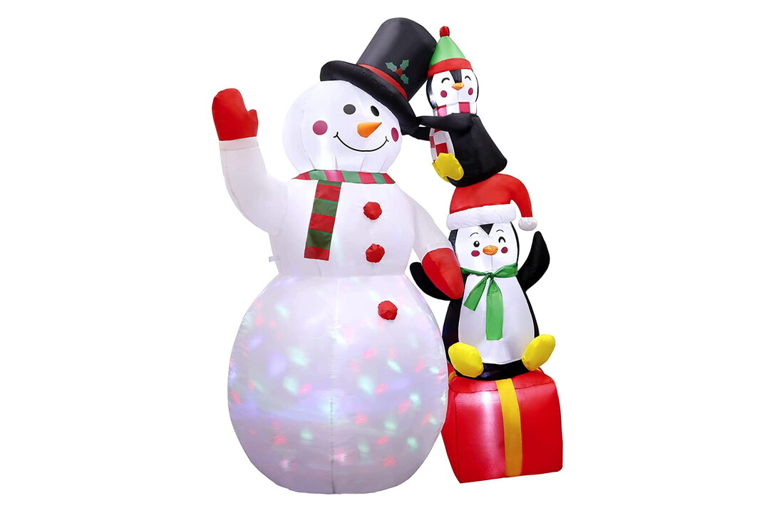 Opblaasbare sneeuwpop kerst 180cm LED - Rood, Wit, Zwart