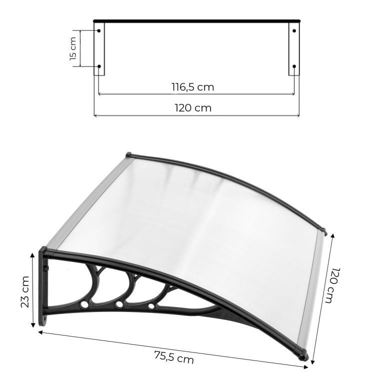Luifel boven deur 120cm polycarbonaat met kunststof frame