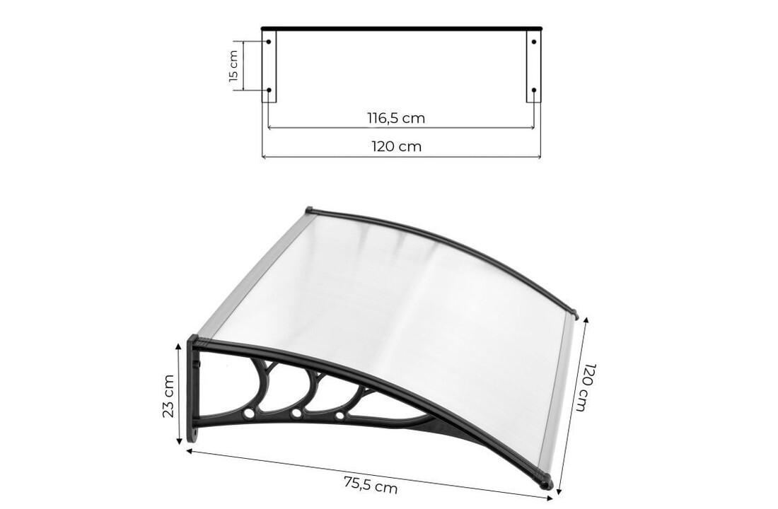 Kunststof luifel zwart frame 120x75,5x23 cm polycarbonaat