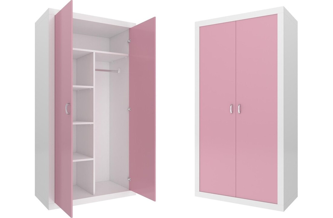 Kledingkast wit roze - 90x190x50cm MDF & Grenenhout