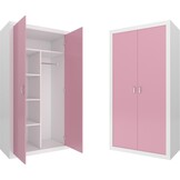 Kledingkast wit roze - 90x190x50cm MDF & Grenenhout