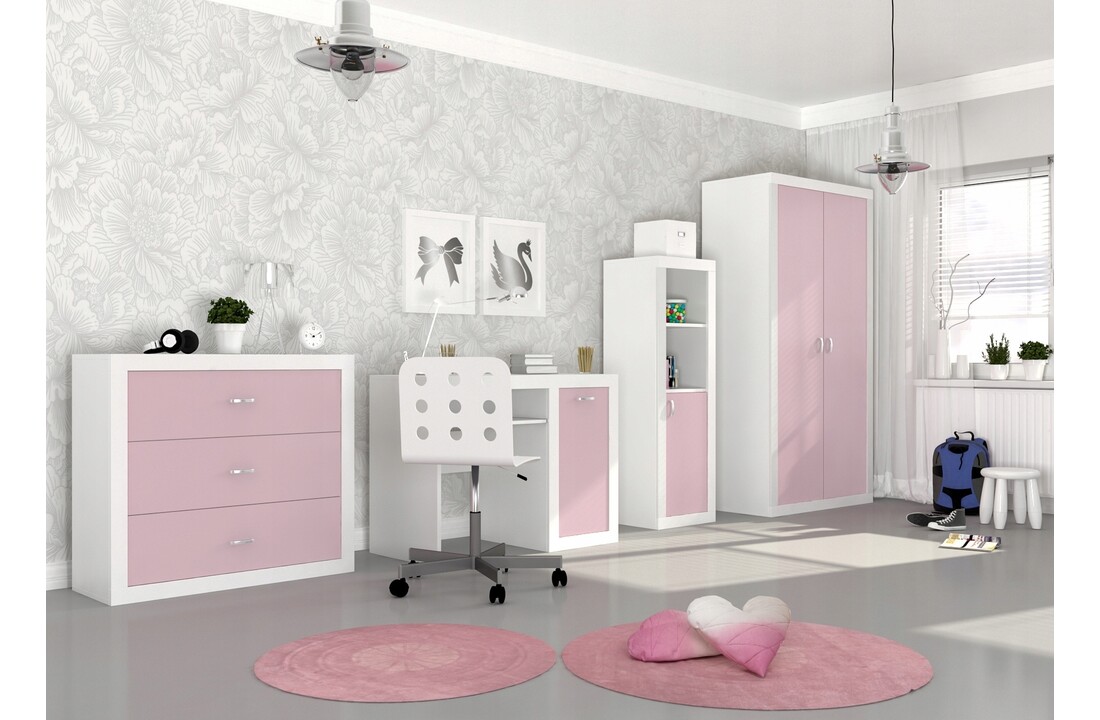 Kledingkast 90 cm breed - Wit/Roze MDF & Grenenhout 90x190x50cm