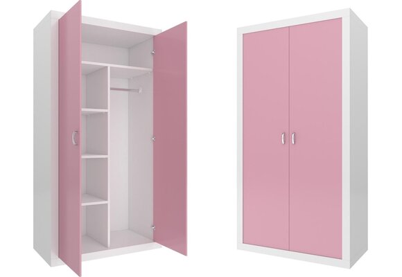 Kledingkast met 2 deuren - 90x50x190 cm, wit/roze MDF/grenenhout