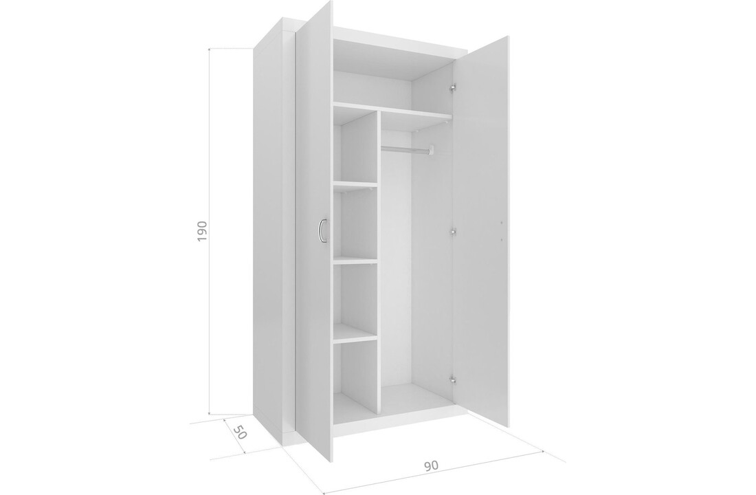 Kledingkast met 2 deuren - 90x50x190 cm, wit/roze MDF/grenenhout
