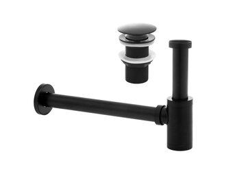 Wastafel sifon mat zwart | Messing | Klik-klak plug | Zonder overloop