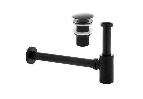 Wastafel sifon mat zwart | Messing | Klik-klak plug | Zonder overloop