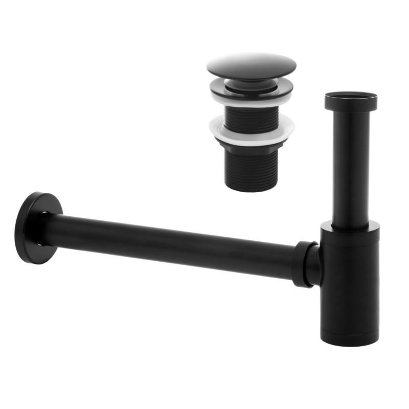 Wastafel sifon mat zwart | Messing | Klik-klak plug | Zonder overloop