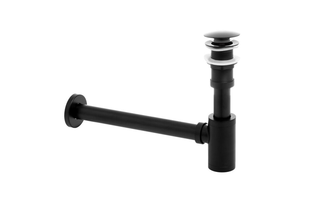 Wastafel sifon mat zwart | Messing | Klik-klak plug | Zonder overloop