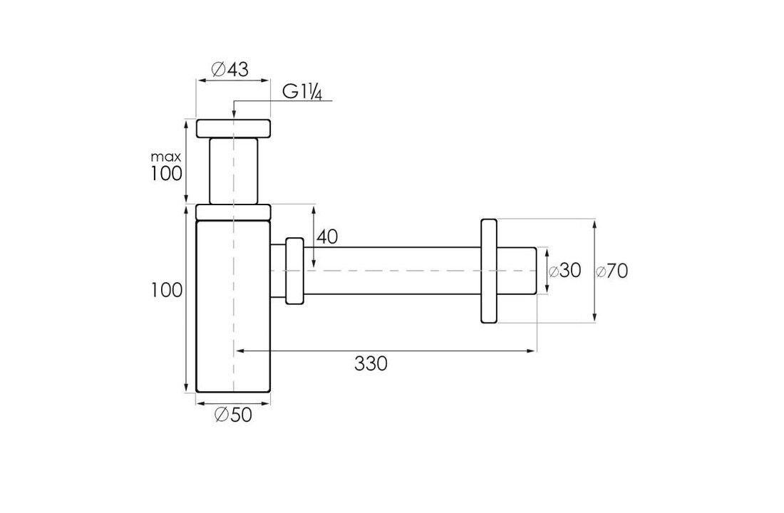 Wastafel sifon mat zwart | Messing | Klik-klak plug | Zonder overloop