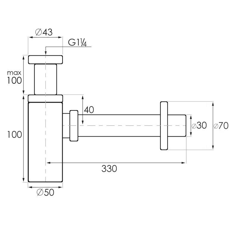 Wastafel sifon mat zwart | Messing | Klik-klak plug | Zonder overloop